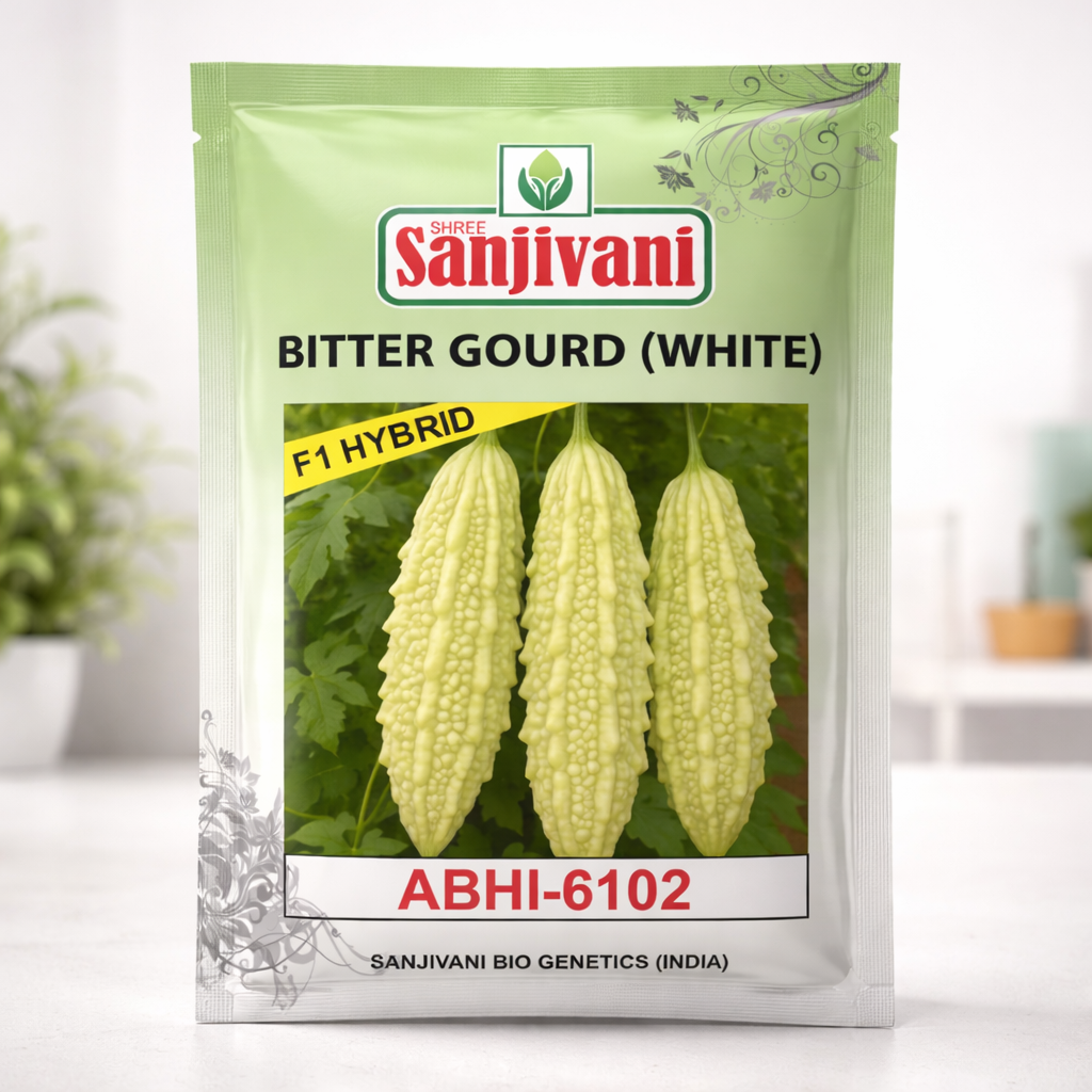 ABHI-6102 Hybrid White Bitter Gourd Seeds | F1 Hybrid White Long Karela | 25 Gm